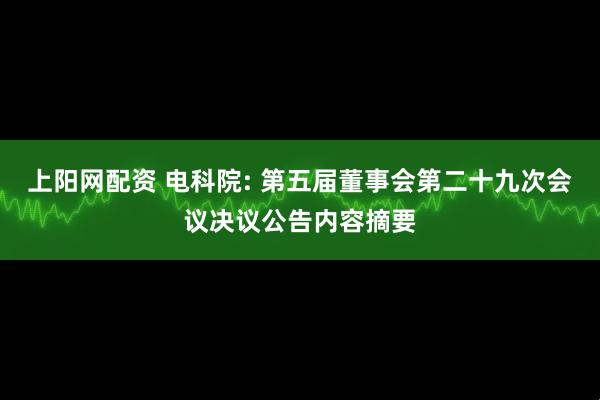 上阳网配资 电科院: 第五届董事会第二十九次会议决议公告内容摘要